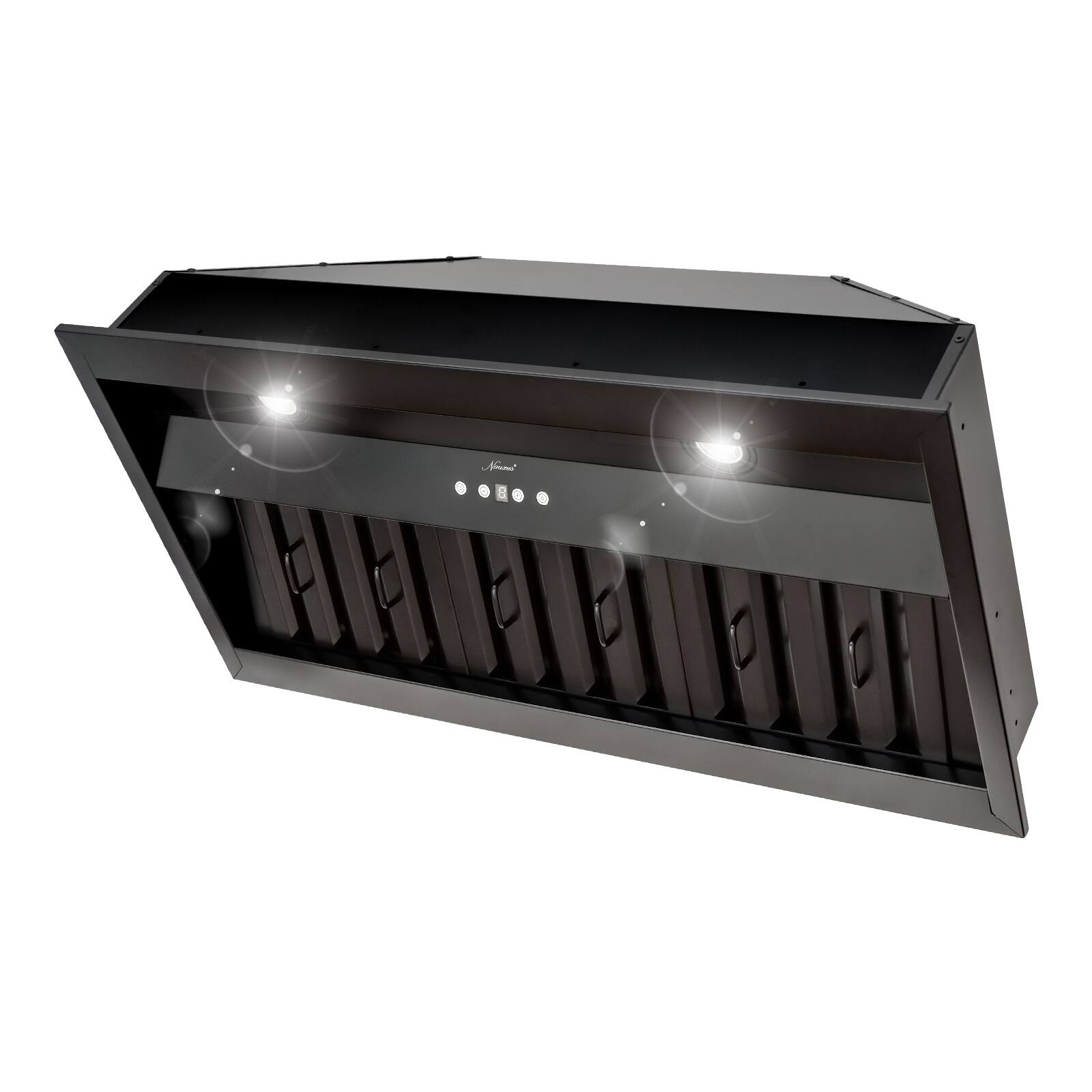 Angle. Akicon - Akicon 36 inch Ducted 600-CFM Matte Black Range Hood Insert - Black.