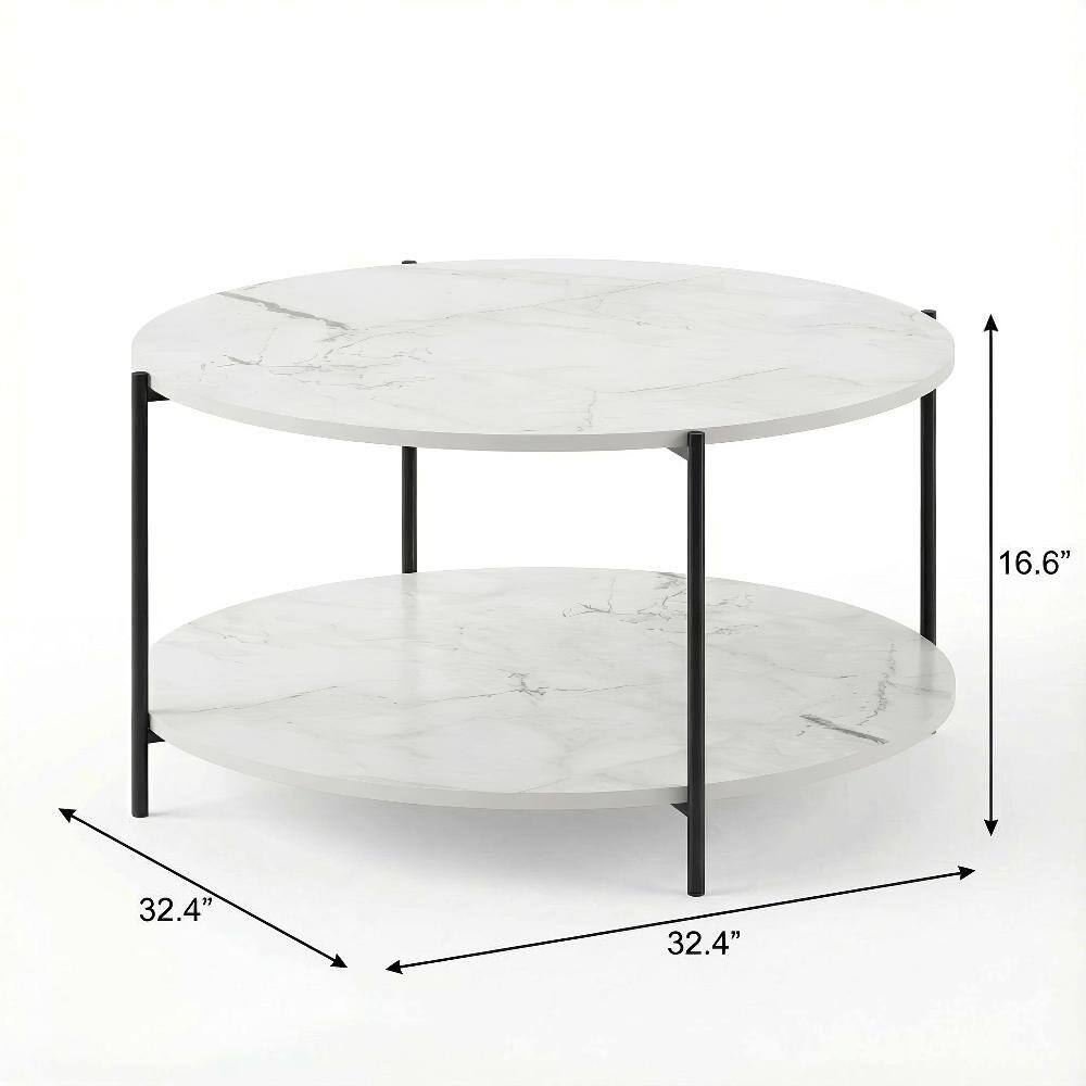 FurniFact - Light Marble 2-Tier Round Coffee Table with Storage Shelf and Metal Legs - Light Marble, Black price history on PriceWatchPro