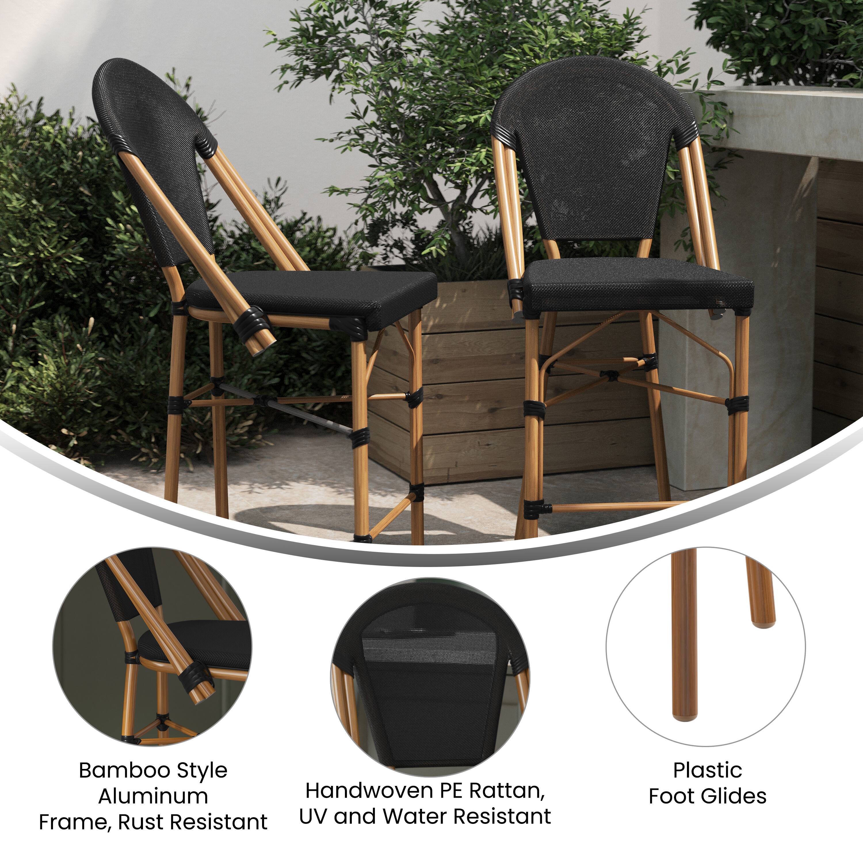 Bamboo Style Aluminum Handwoven PE Rattan, Frame, Rust Resistant UV and Water Resistant Plastic Foot Glides