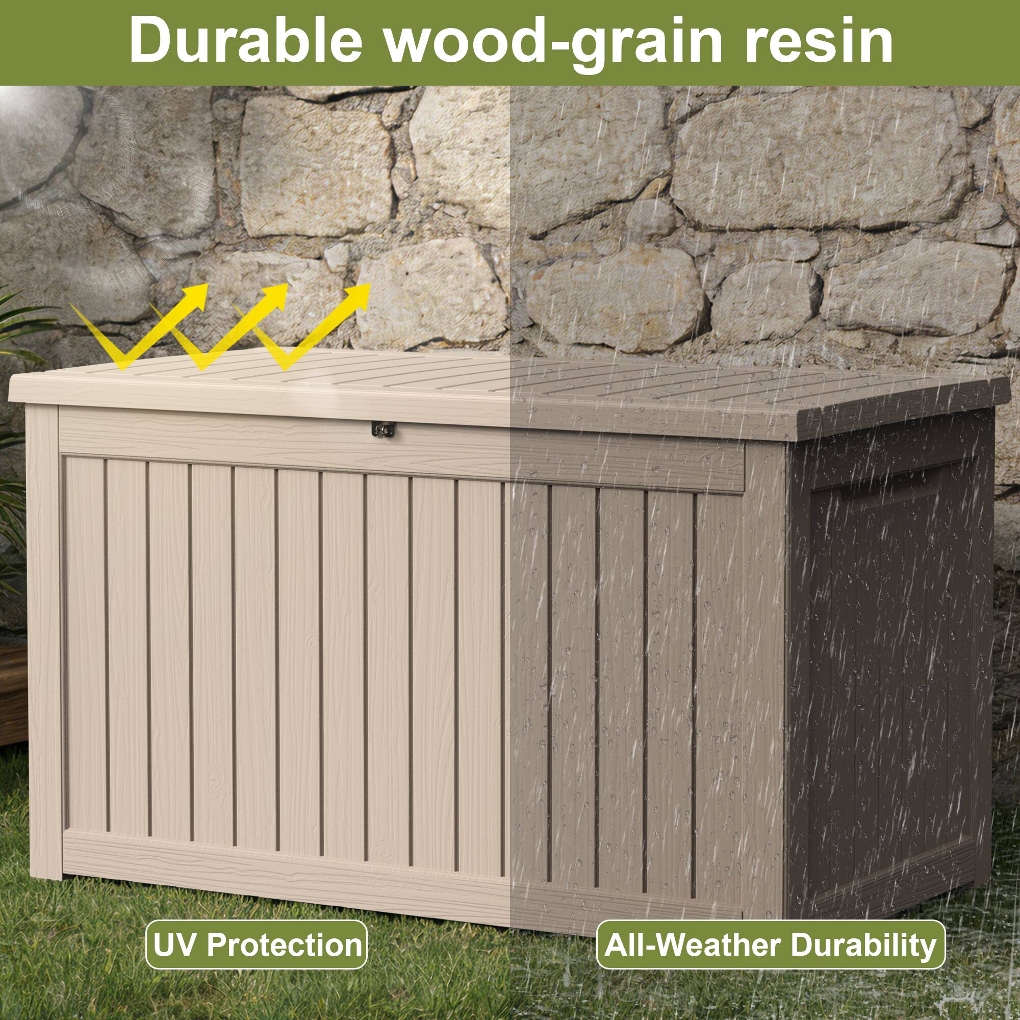Durable wood-grain resin  
UV Protection  
All-Weather Durability
