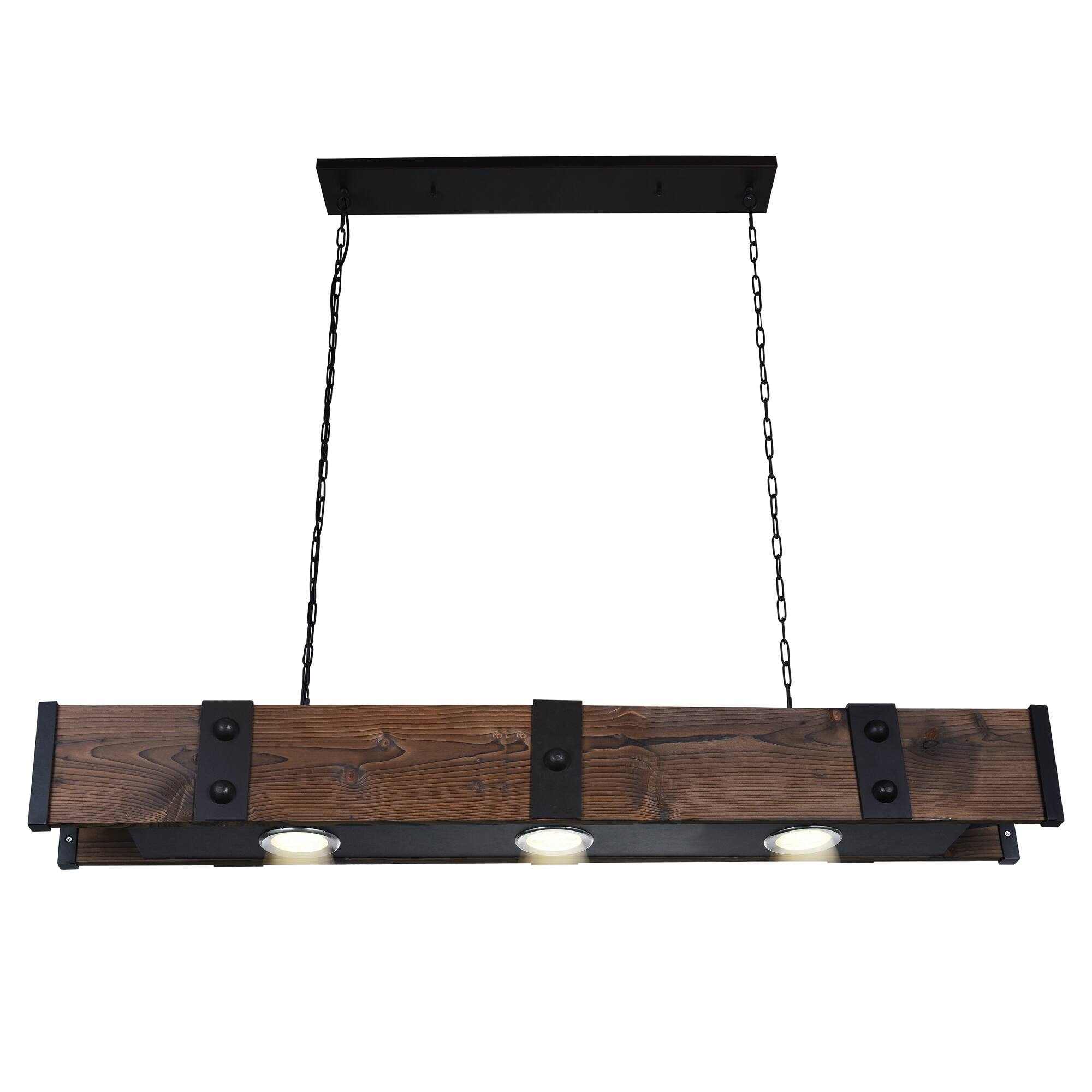 Angle. CWI Lighting - Pago Drum Shade Island Light With Black & Wood Finish - Black.