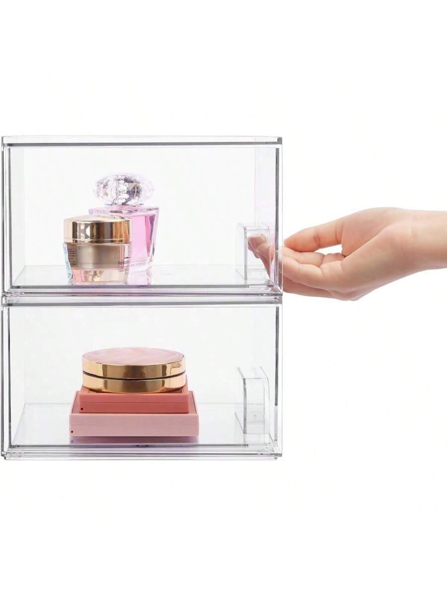 Alt View 8. Live At Space - 4 Pack Small Stackable Storage Drawers, Acrylic Bathroom Makeup Organizer, Plastic Bins Vanity, Undersink, Kitchen Home - 12 pack - transparent.