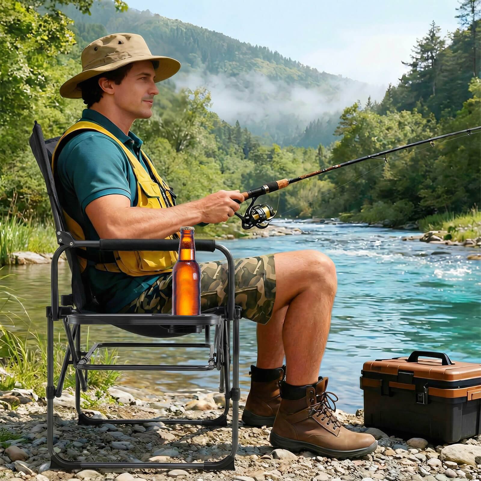 Alt View 3. Costway - Costway Folding Camping Chair with Side Table & Cup Holder, Carrying Bag for Picnic, Beach - Black.