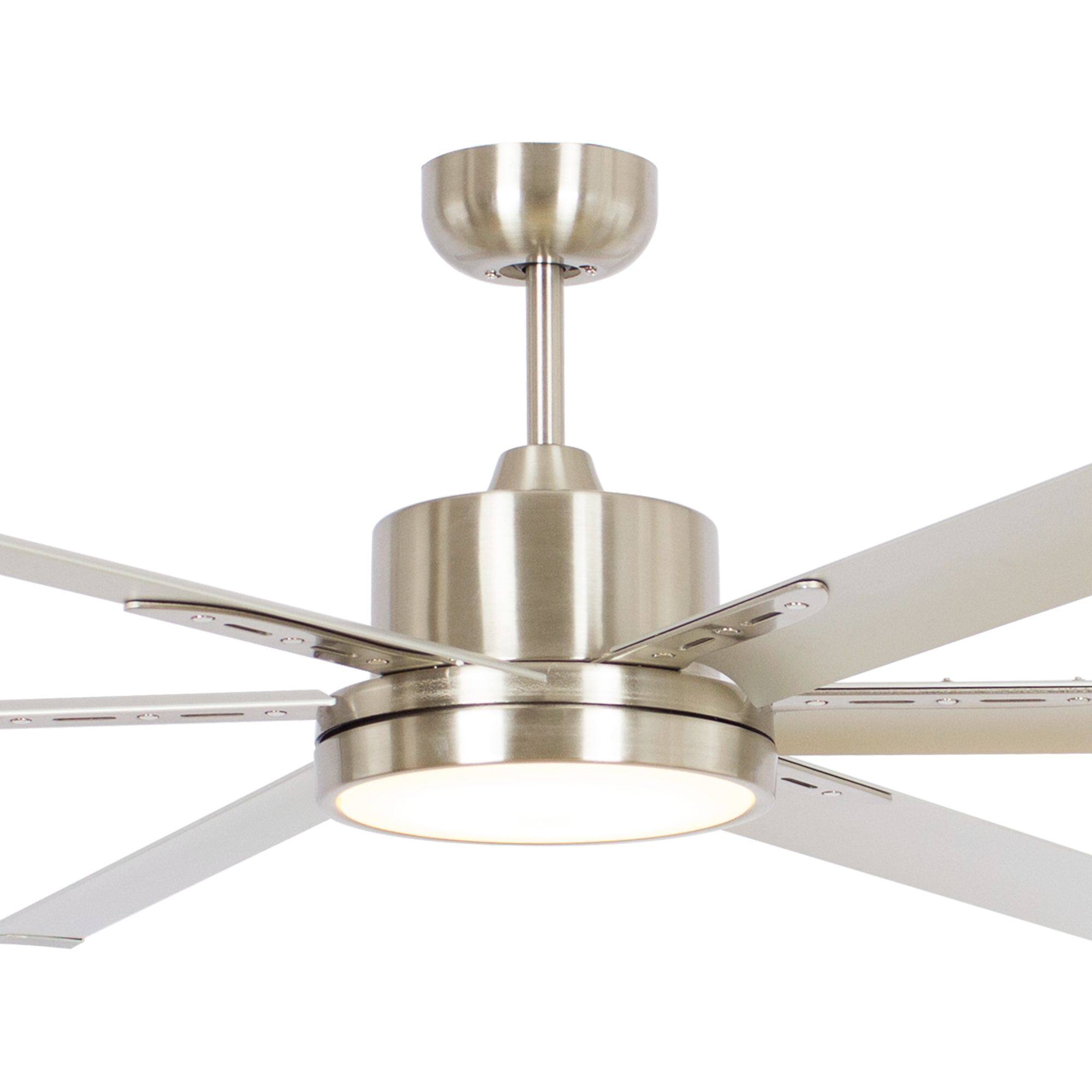 Alt View 1. Parrot Uncle - 65" Modern Silver LED Large Ceiling Fan with Remote Control - Nickel.
