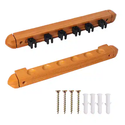 Front. GSE Games & Sports Expert - 2-Piece Wood 6 Billiard Pool Cue Rack Wall Mounted Holders, Pool Cue Sticks Wall Rack Set - Oak - Oak.