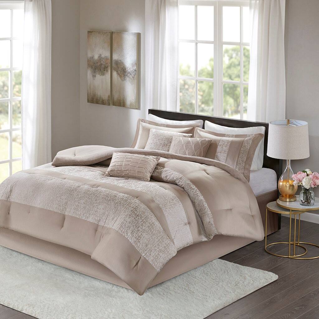 Alt View 1. Gracie Mills - Gracie Mills Donnie 7-Piece Chenille Jacquard Comforter Set - Taupe.
