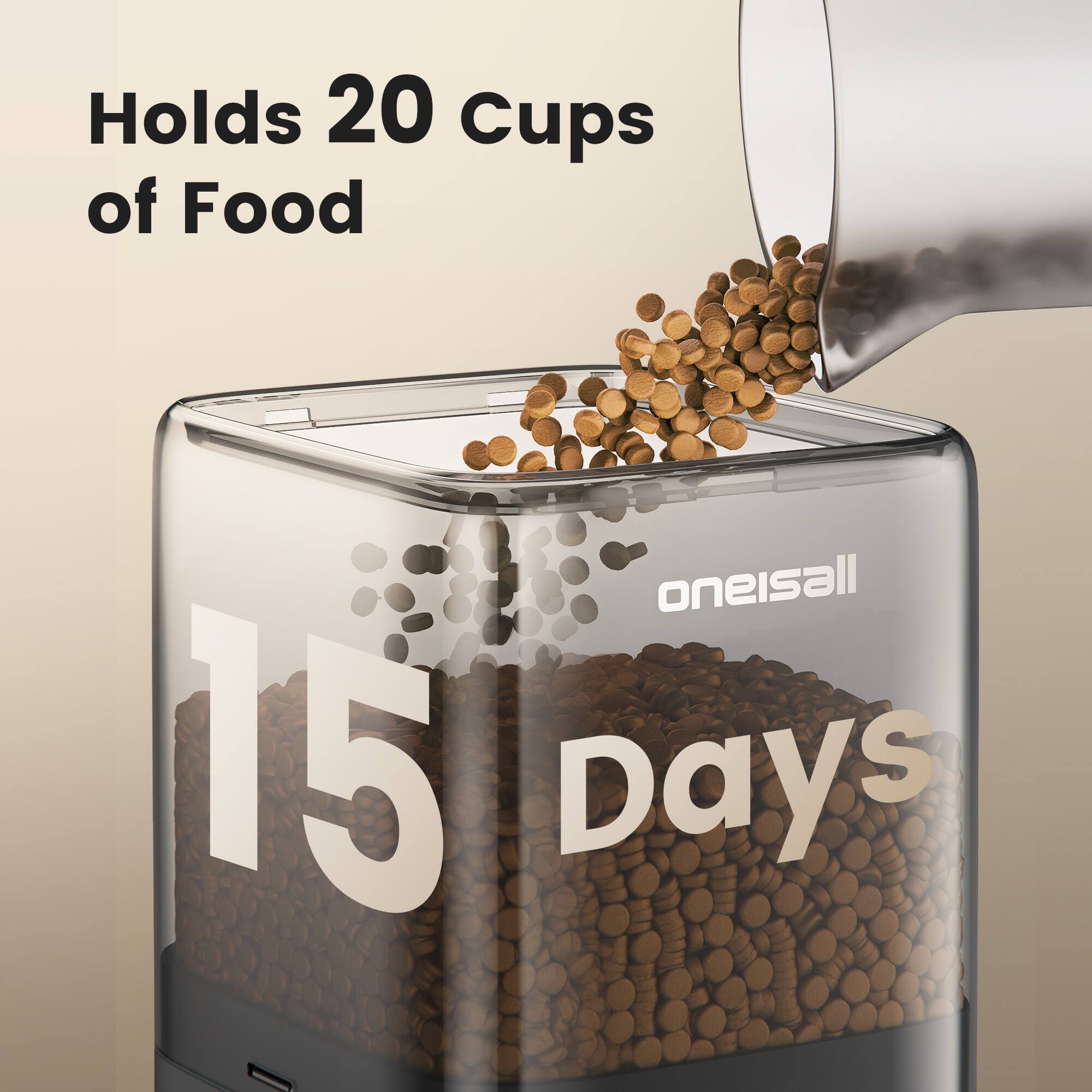 Holds 20 Cups of Food  
oneisall  
15 Days