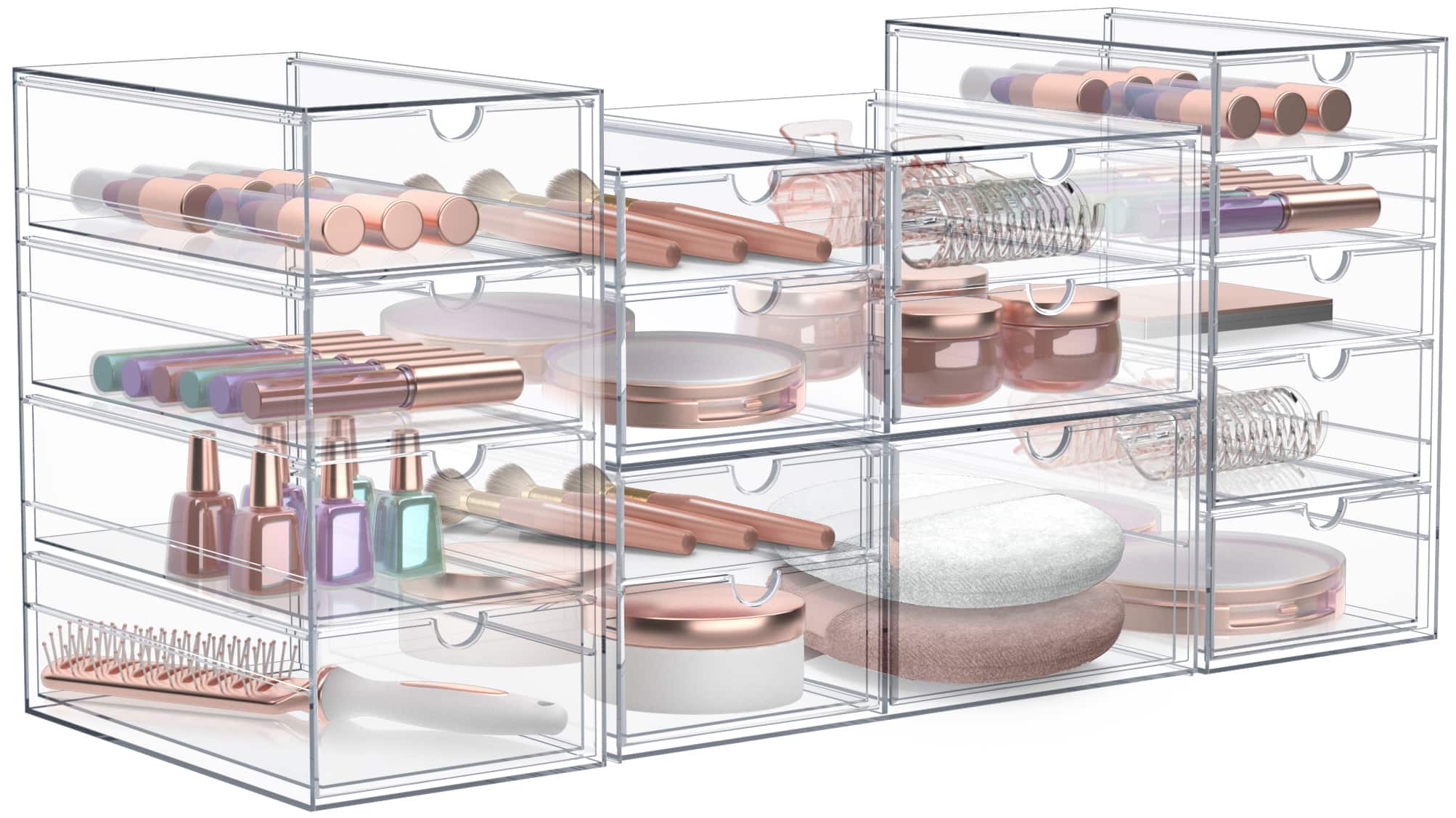 Sorbus - 16 Drawers Acrylic Organizer for Makeup, Organization and Storage, Art Supplies, Jewelry,- 4 Pcs - Clear