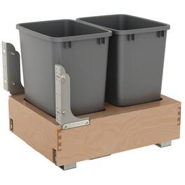 Rev-A-Shelf - Wood Double Pullout Waste Container, Soft-Close, 35 qt, Silver - Light Brown