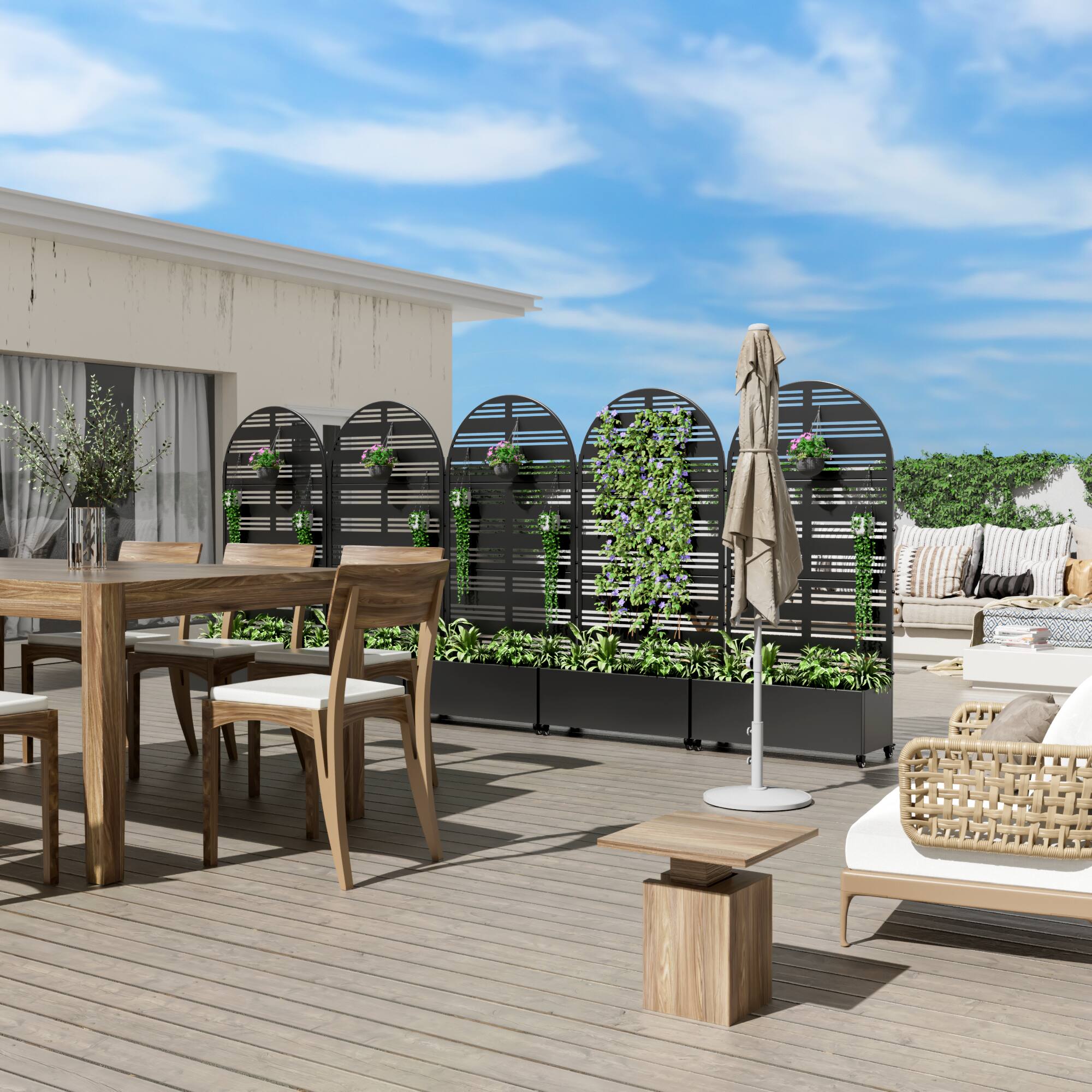 Alt View 2. PexFix - 72 in. H x 35 in. W Harold Pattern Arch Metal Planter Box Raised Garden Beds with Trellis-Ideal for Balcony - Black.