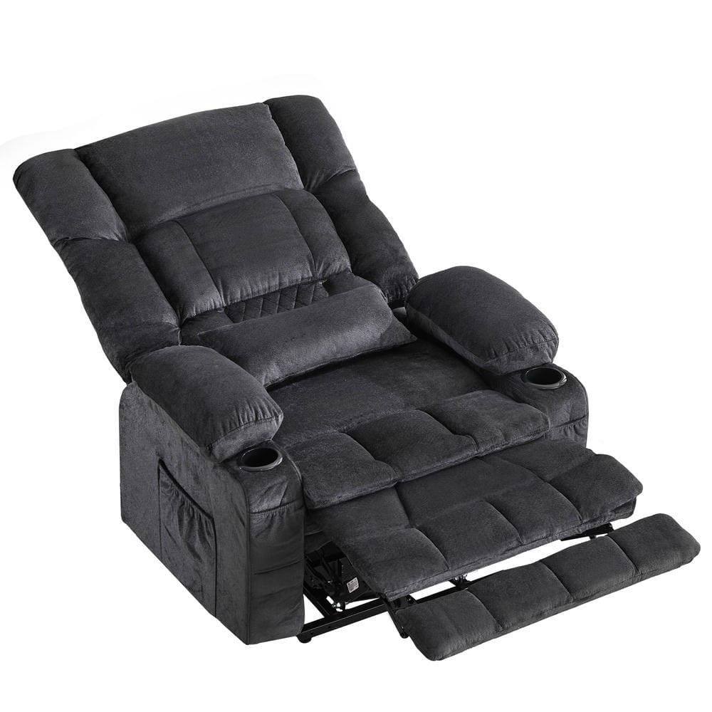 Angle. Kadyn - Dual Motor Power Lift Recliner, Lay-Flat 180°, Kneading Massage & Heat, USB Ports - Gray.