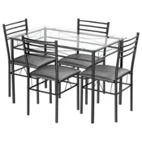 Costway 5 Piece Dining Set Glass Top Table & 4 Upholstered Chairs Kitchen Room Furniture - Black - Front_Zoom