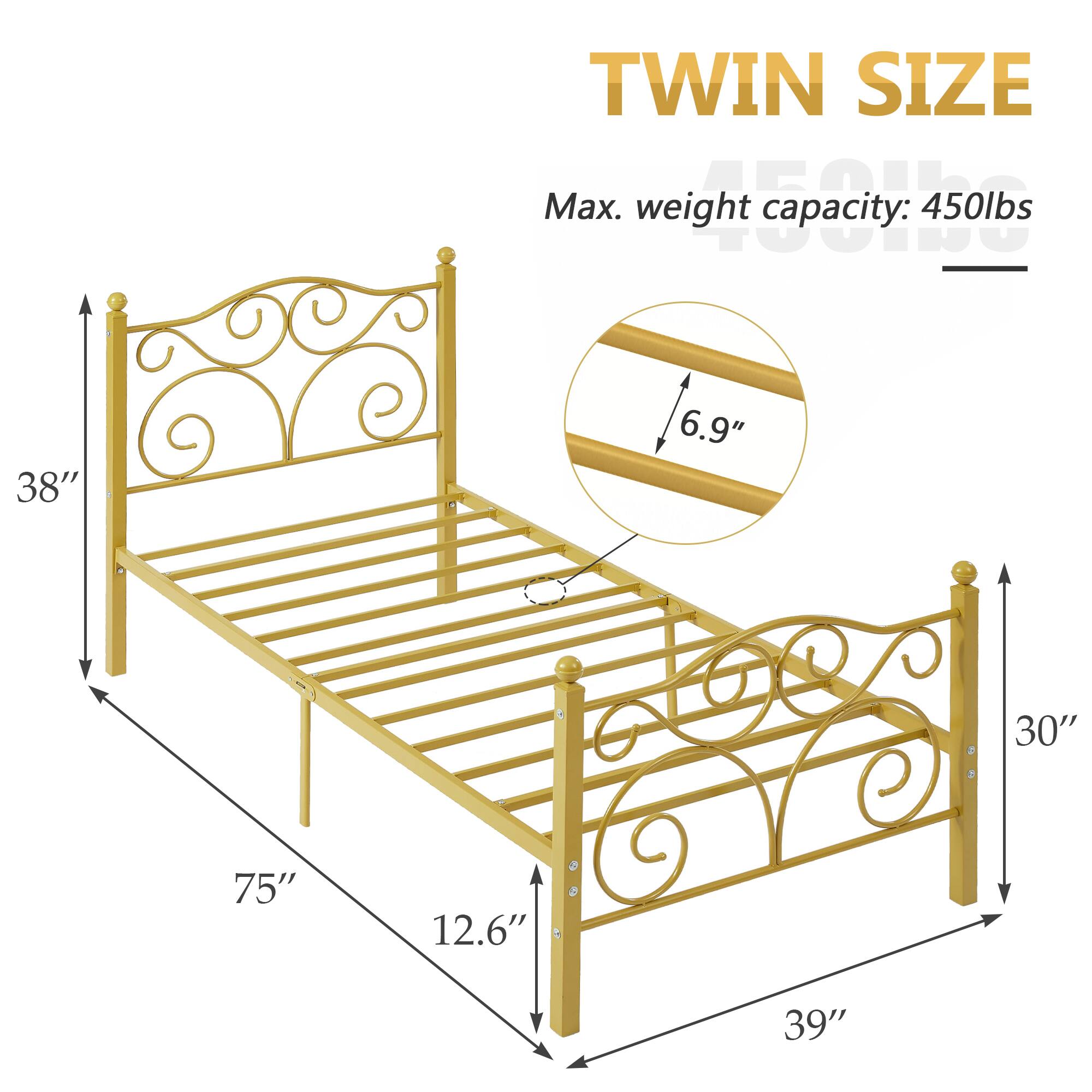TWIN SIZE, Max. weight capacity: 450lbs, 38", 6.9", 30", 75", 12.6", 39"