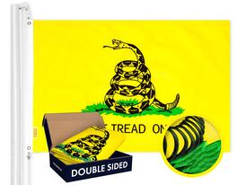 G128 - Gadsden Don't Tread On Me Flag, 20 x 30 in, Double-Sided Embroidered 210D Polyester Heavy-Duty with Brass Grommets - Yellow