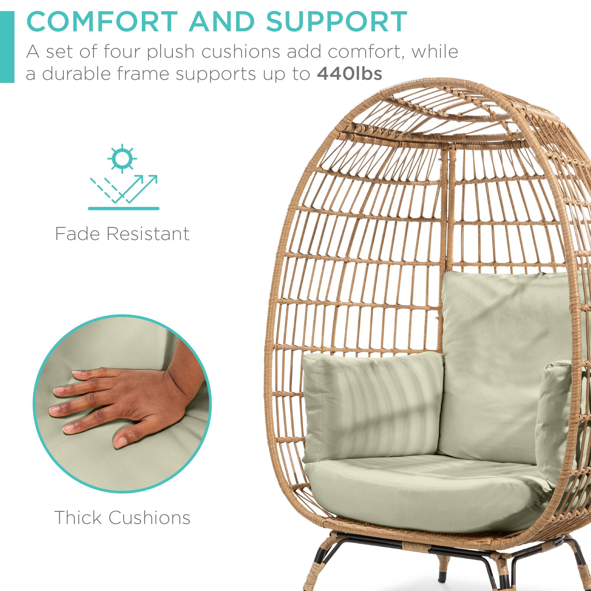 **COMFORT AND SUPPORT**

A set of four plush cushions add comfort, while a durable frame supports up to 440lbs

- Fade Resistant
- Thick Cushions