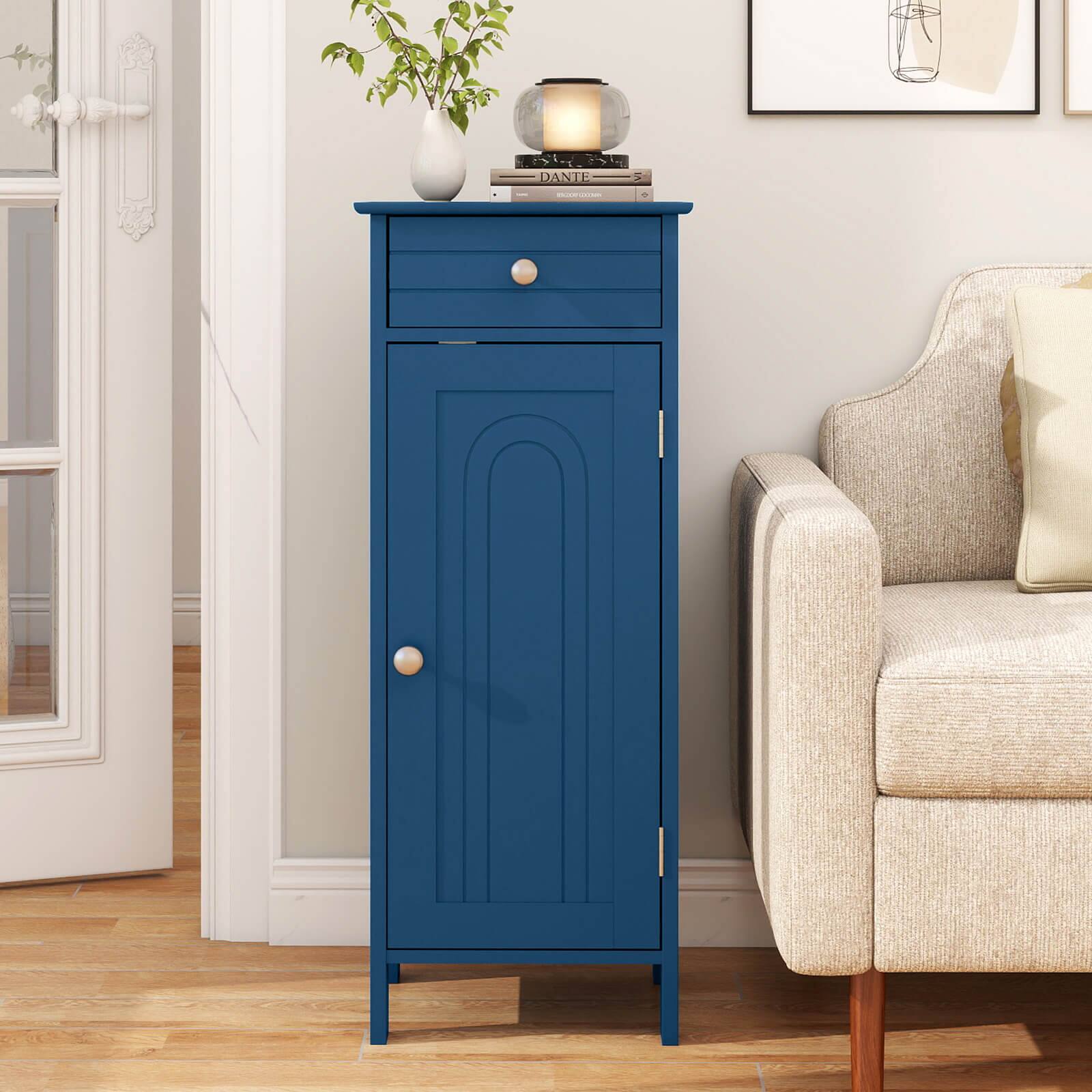 Alt View 5. Costway - Costway Bathroom Floor Cabinet Storage Organizer Free-Standing with Drawer - Blue.