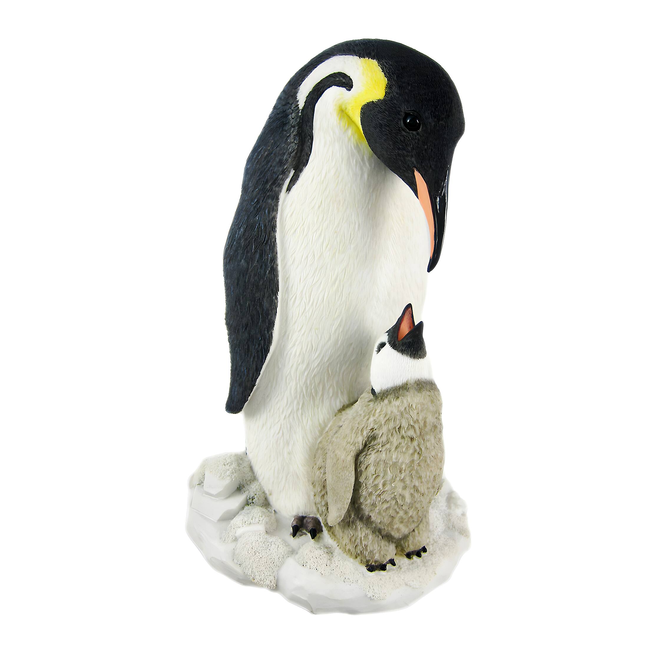 Front. Veronese Design - Mother And Child Penguin Statue Baby Chick - White.