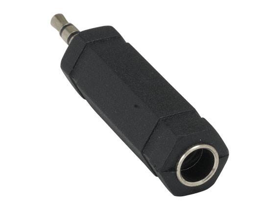 Angle. Cable Leader - 3.5mm to 6.35mm (1/4-Inch) Stereo Adapter, Male to Female, Fully Molded - Black.