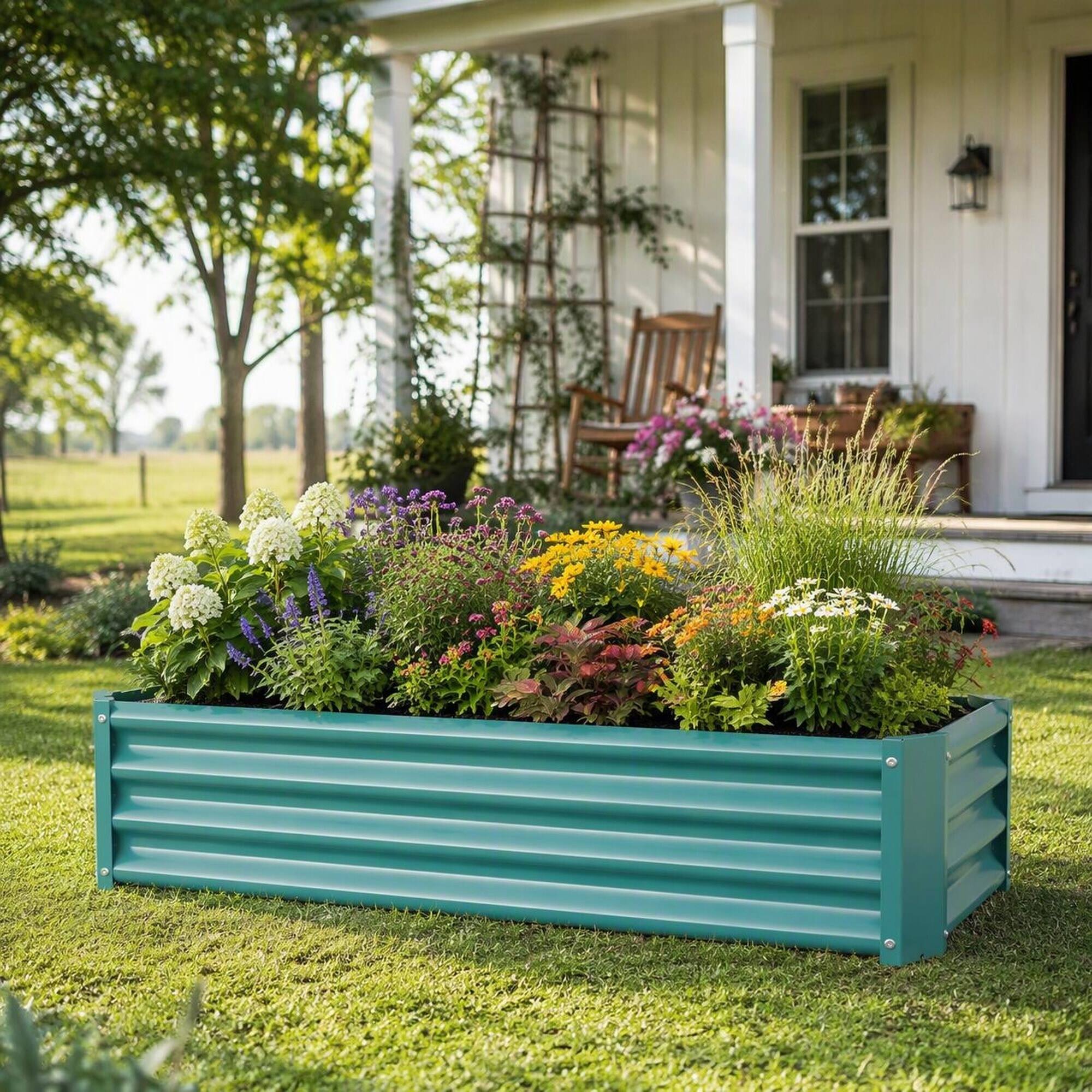 Angle. RYHNUYNE - 2 Pack Green Metal Raised Garden Bed 4x2x1 ft Rectangle Planter for Vegetables Flowers and Herbs - Green.