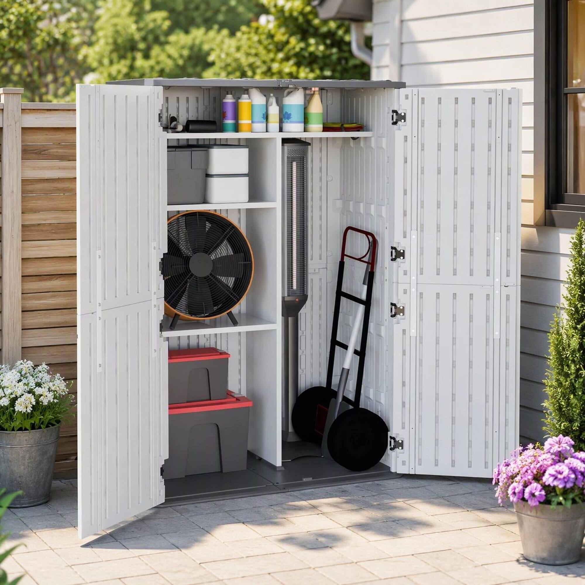 Left. RYHNUYNE - Resin Storage Cabinet 4 Doors 61.6 cu ft White Finish Patio Garden Sunroom - White.