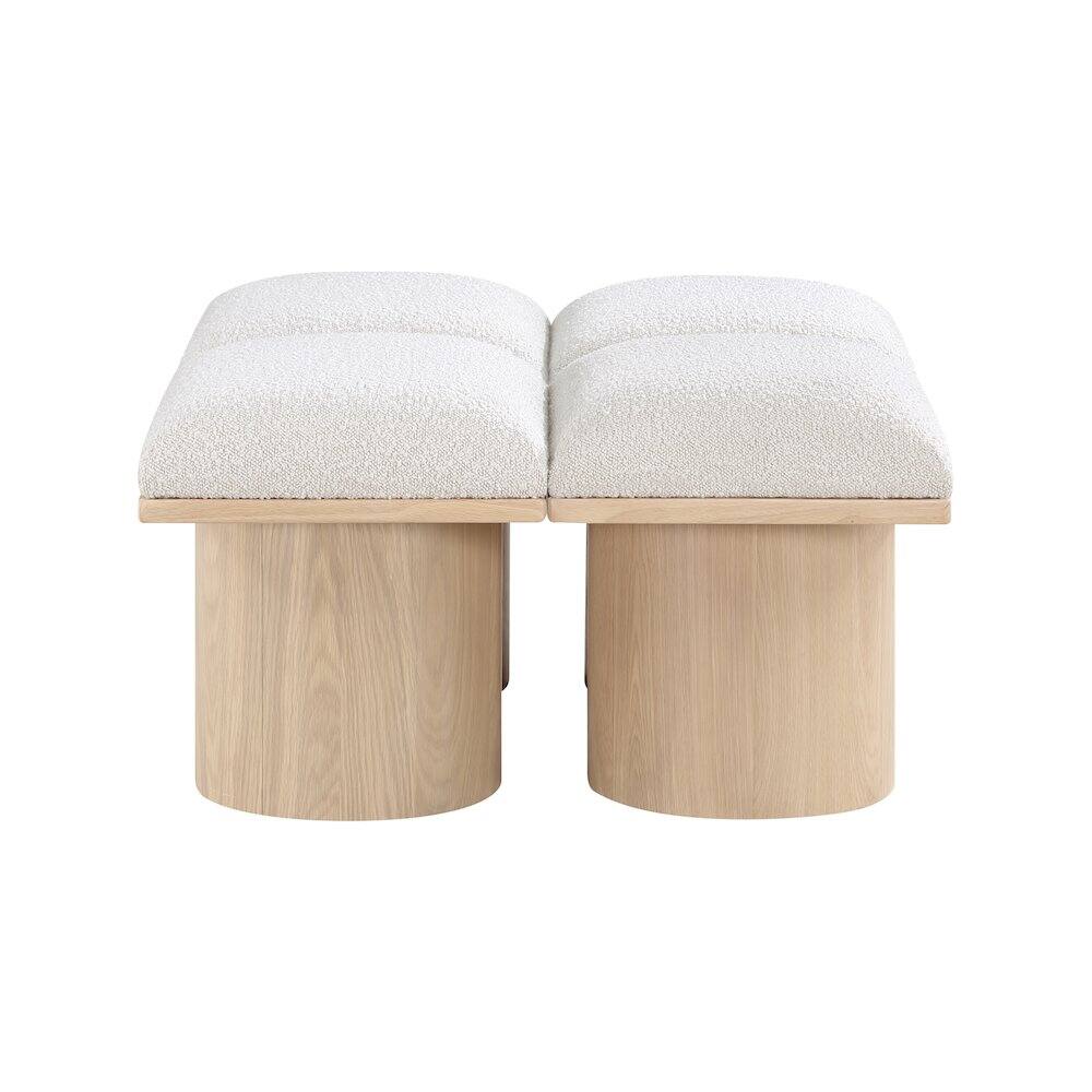 Angle. Meridian Furniture - Pavilion Cream Boucle Fabric Bench - Cream Boucle Fabric.