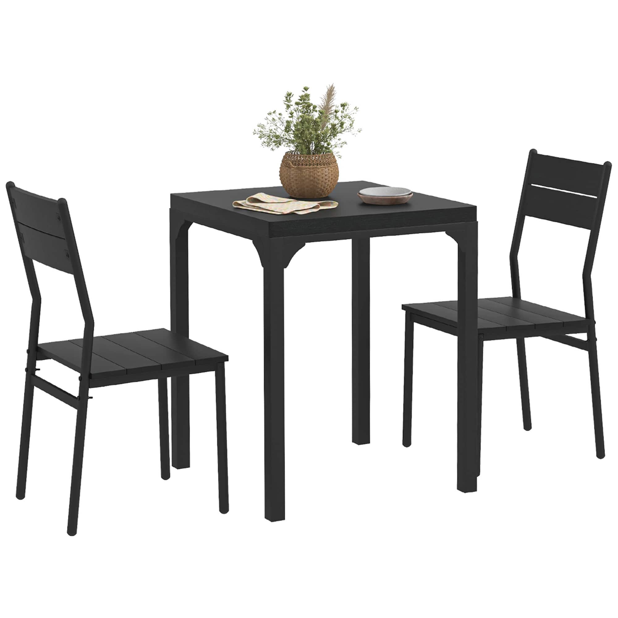 Homcom - 3 Piece Dining Table Set for 2, Modern Kitchen Table and Chair, for Breakfast Nook, Small Space, Apartment, Space Saving - Black