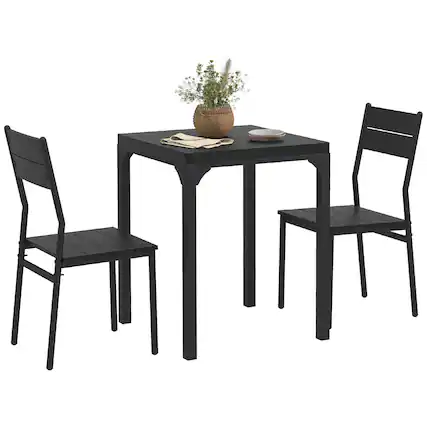 Front. Homcom - 3 Piece Dining Table Set for 2, Modern Kitchen Table and Chair, for Breakfast Nook, Small Space, Apartment, Space Saving - Black.