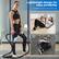The image features a woman wearing a black shirt and leggings, holding a black and gray exercise machine. The machine is designed for easy portability and is suitable for use at home or in the office. The net weight of the machine is 6 lbs.
