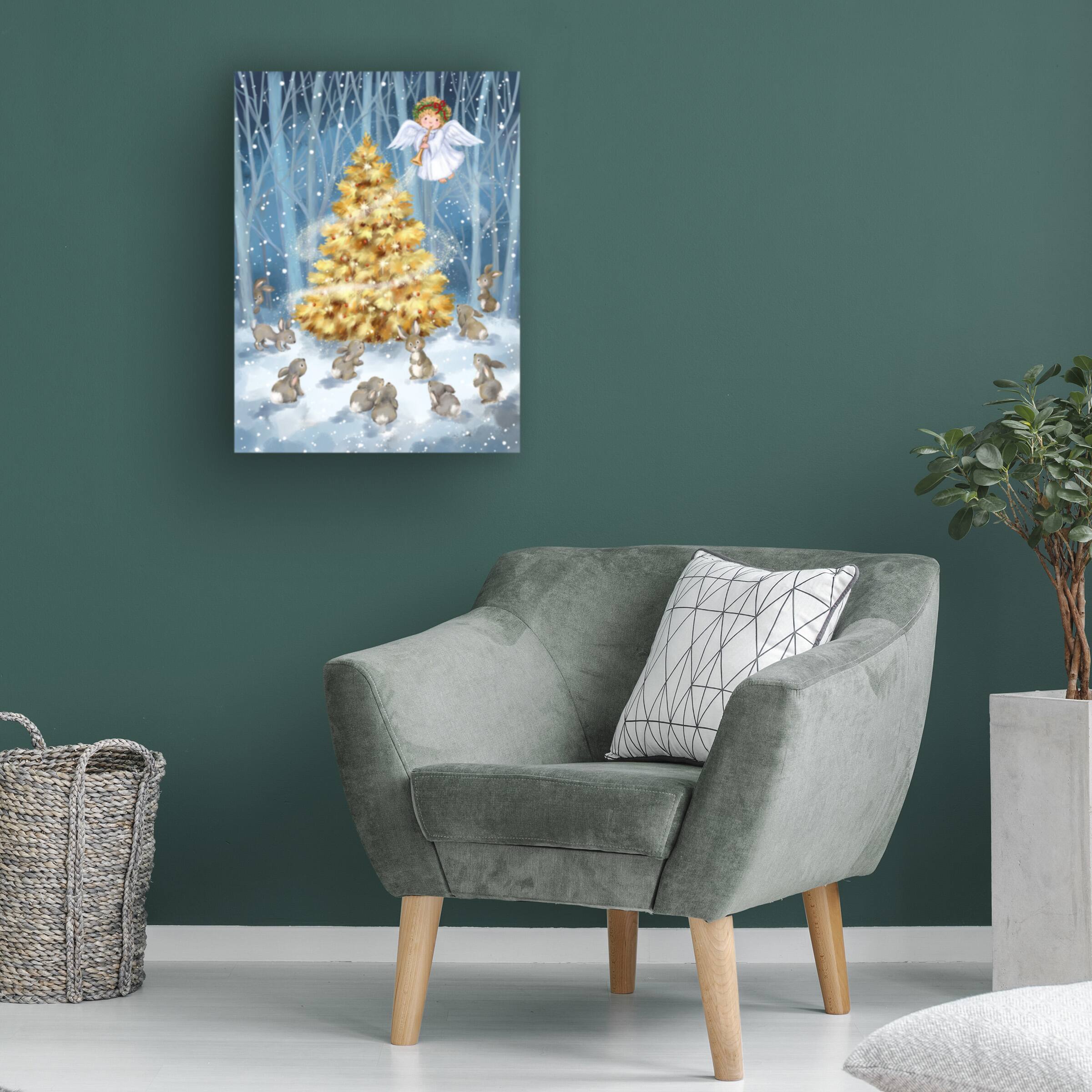 Left. Trademark Fine Art - MAKIKO Angel With Christmas Tree Canvas Art - 14x19 - Multicolor.