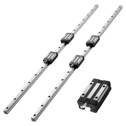Front. VEVOR - Linear Rail Guide Kit, HGR20, 2Pcs 1000 mm (39.4 inch) Linear Motion Rails and 4Pcs Bearing Slide Blocks - Silver.