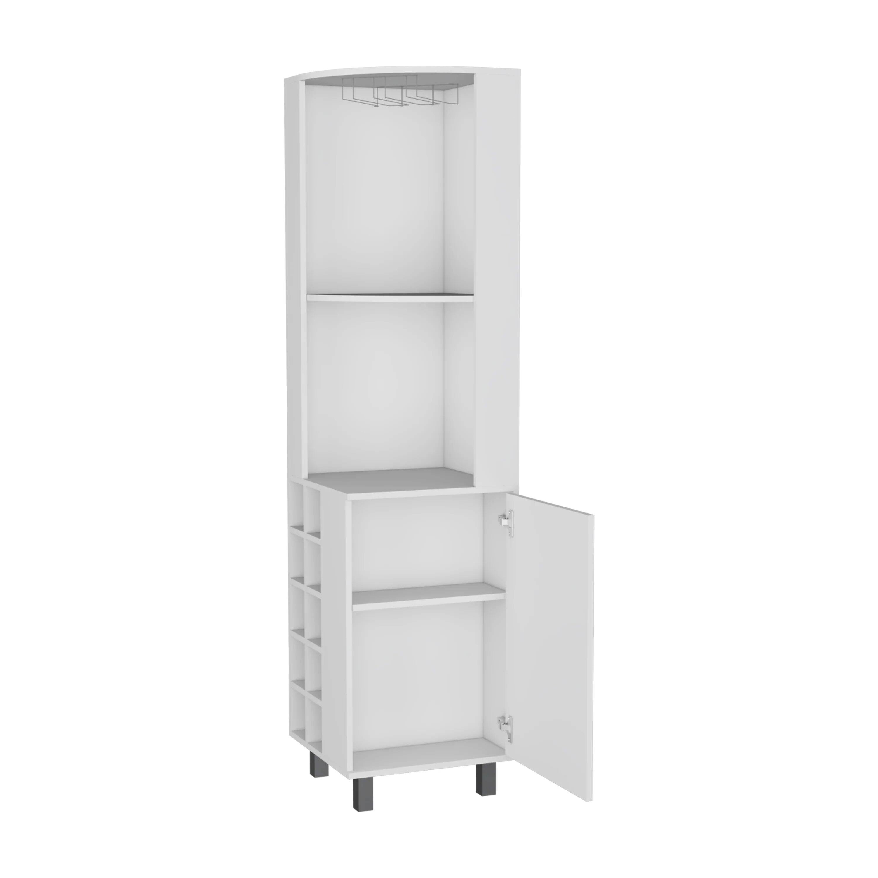 Back. TinyHomie - White Corner Bar Cabinet with Glass Holder and Wine Rack.