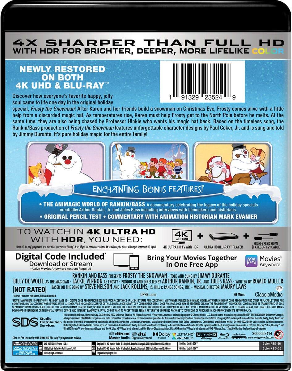 Back. Frosty the Snowman   - 4K Blu-Ray.