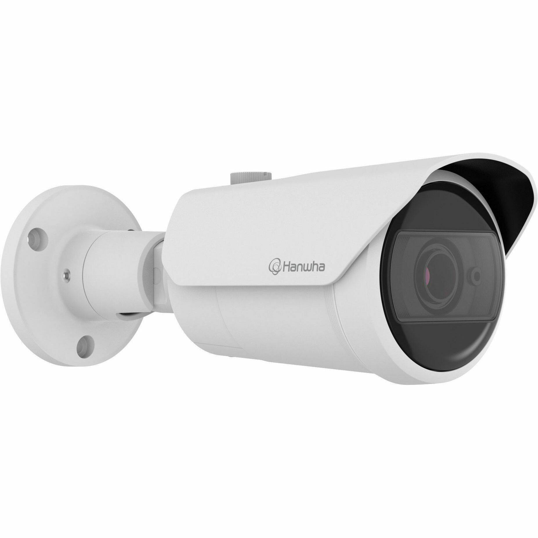 Alt View 2. Samsung - Hanwha QNO-C8083R 5 Megapixel Network Camera - Color - Bullet - White - 98.43 ft Infrared Night Vision - H.265, H.265M - Color.