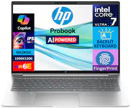 HP - Probook 460 A38F9ET#ABA Laptop, Core Ultra 7 155U, 32GB, 2TB SSD, 16.0 (1920x1200), Win 11 Pro - Pike Silver