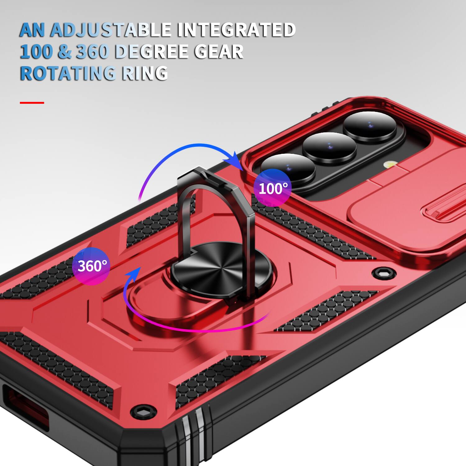 AN ADJUSTABLE INTEGRATED 100 & 360 DEGREE GEAR ROTATING RING
