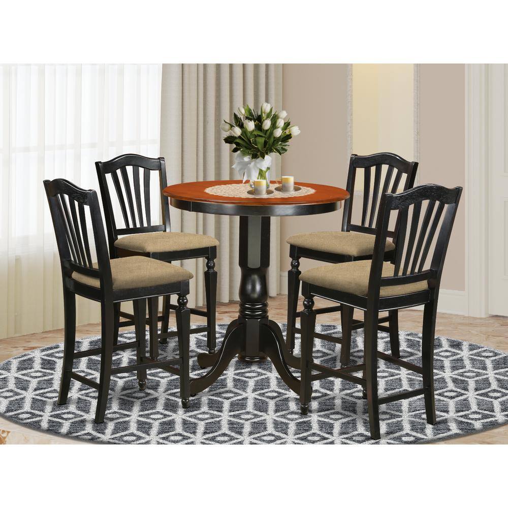 Left. East West Furniture - EDCH5-BLK-C 5 Pc counter height set - Kitchen Table and 4 counter height Dining chair. - Black & Cherry.