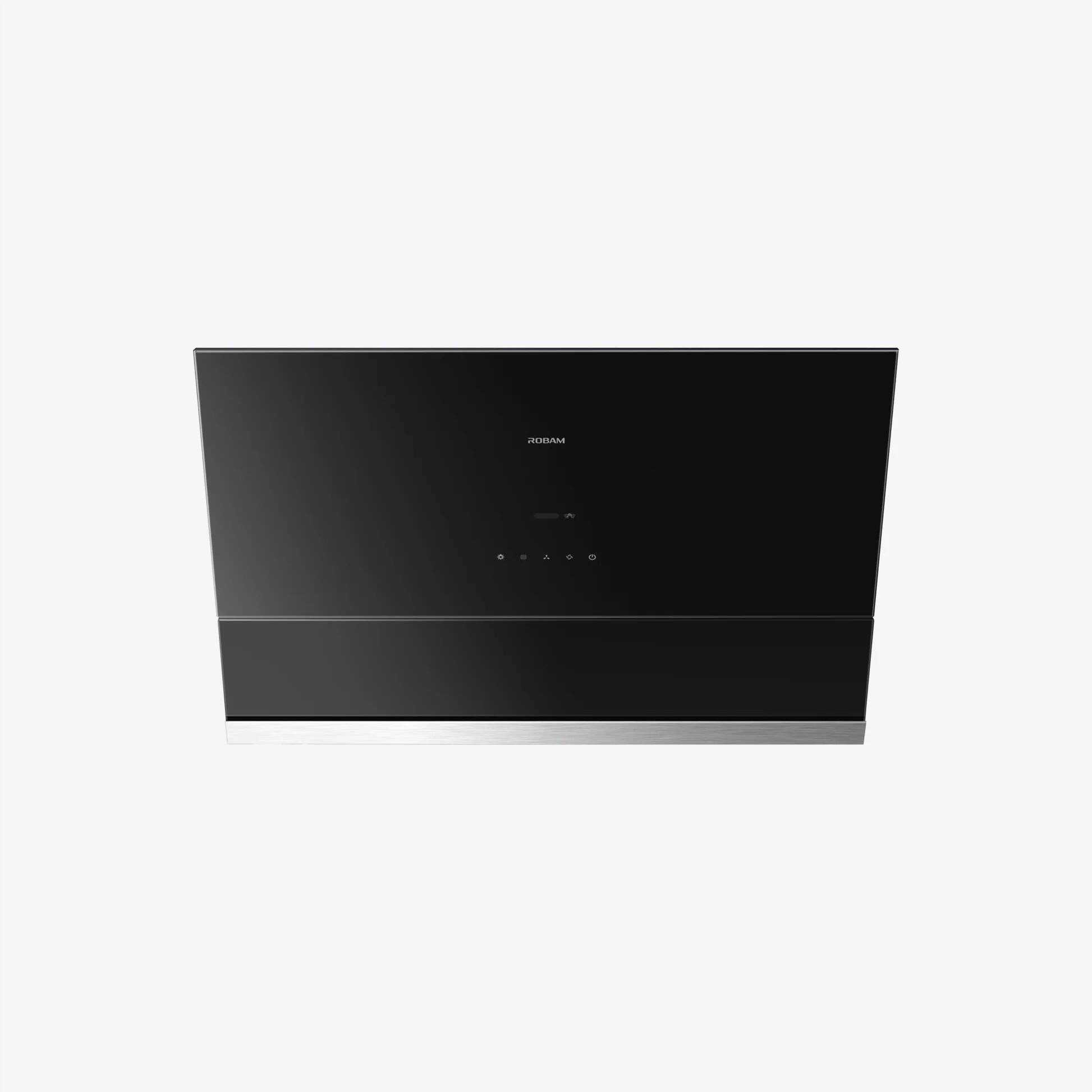 Angle. Robam - 30 Inch Black Range Hood with 1100 CFM BLDC Motor, Gesture & Touch Control, Ducted Wall Mount/Under Cabinet - Black.