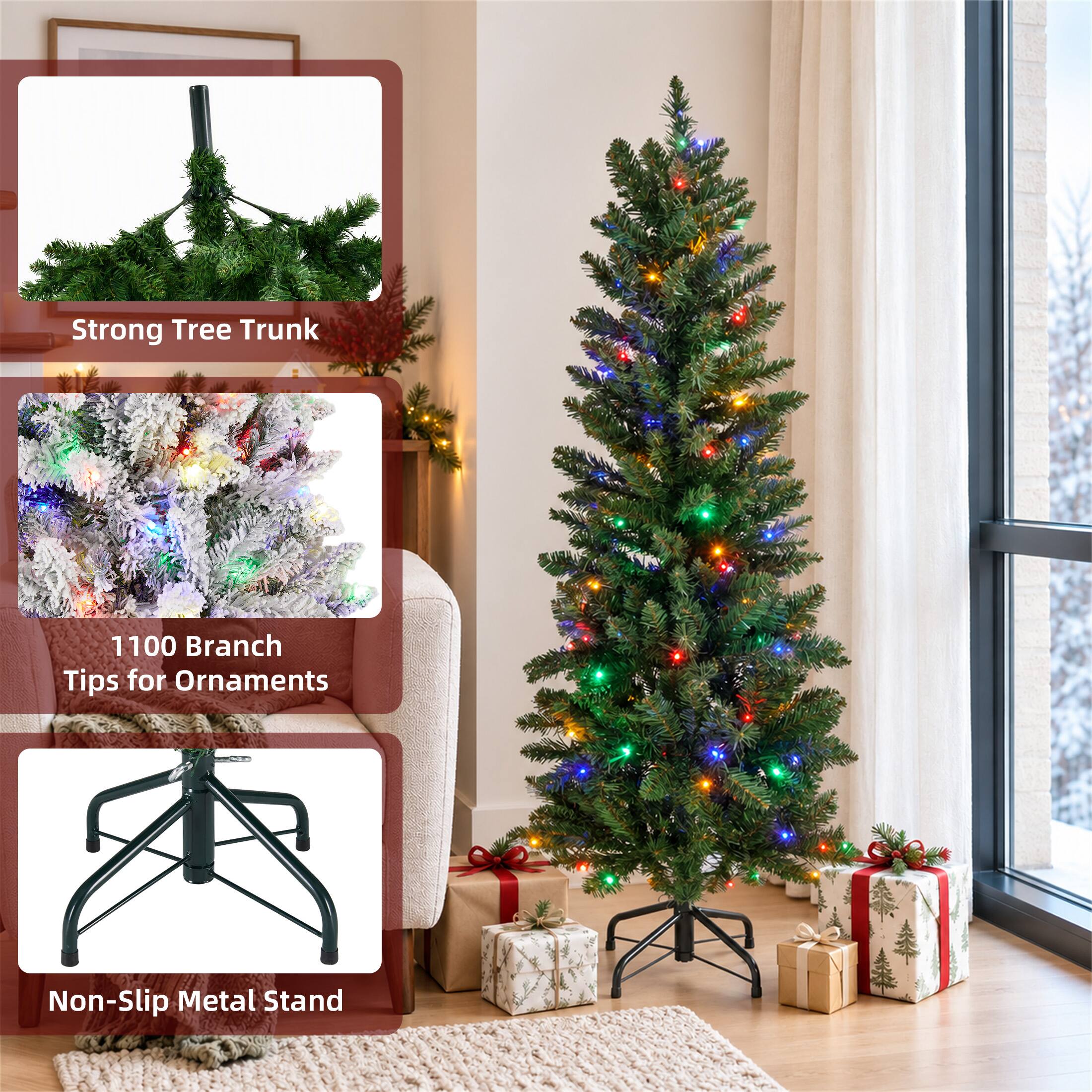 Strong Tree Trunk  
1100 Branch Tips for Ornaments  
Non-Slip Metal Stand