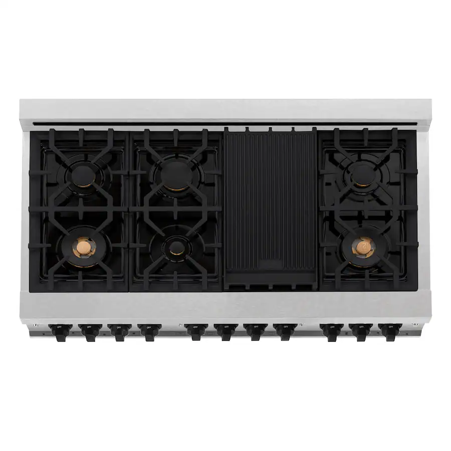 ZLINE 48 in. Wide 8 Burner Autograph Legacy Dual Fuel Range in Satin ...