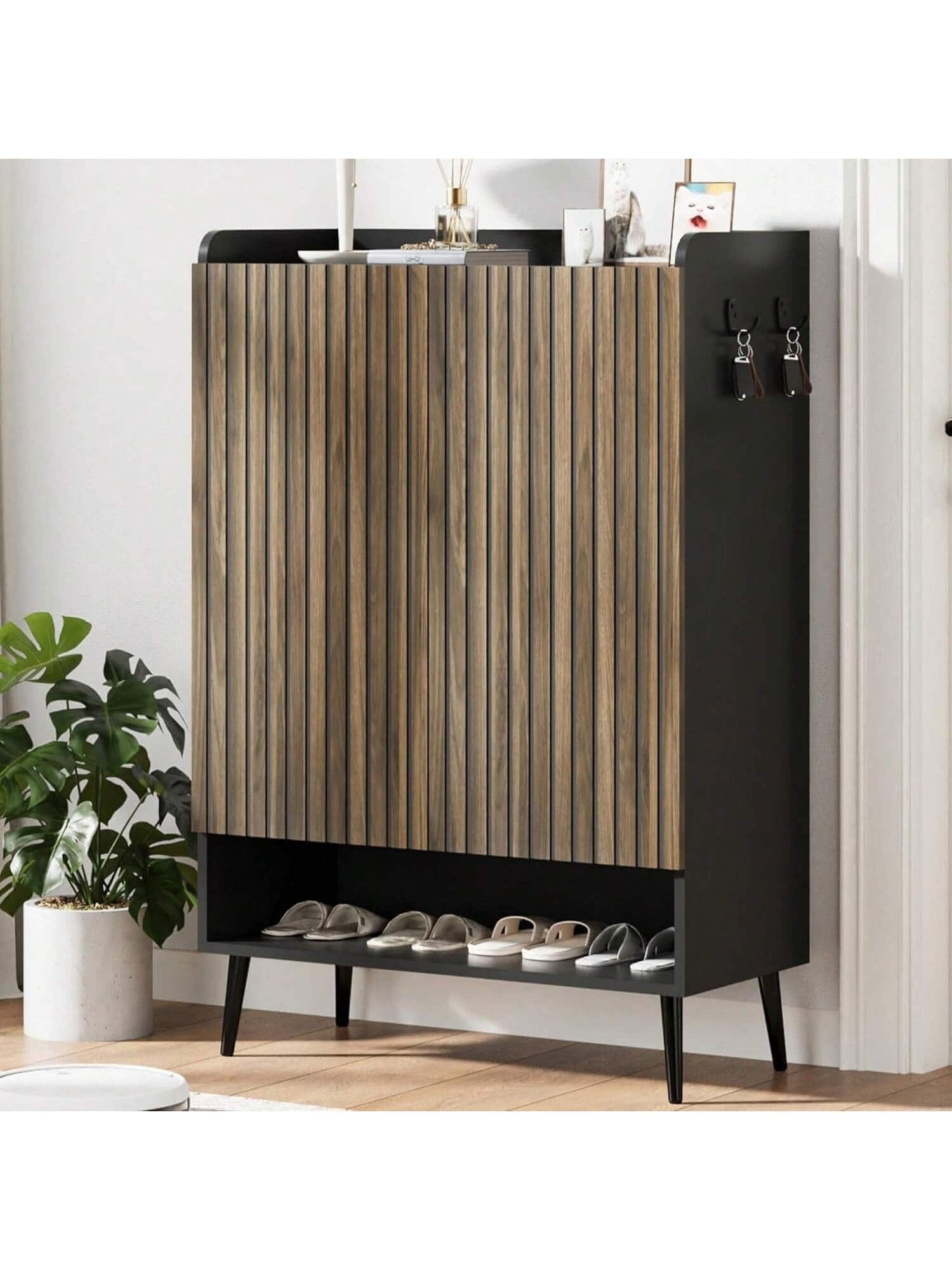 GARVEE - Large Shoe Cabinet With 2 Doors 6 Tier Entryway Shoe Storage Cabinet With Adjustable Shelves Freestanding - Black - 2 Doors