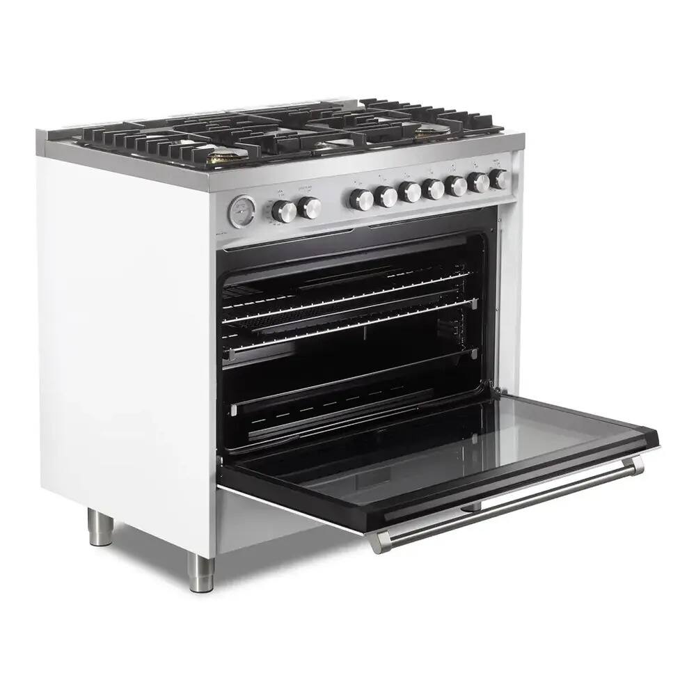 Alt View 2. Verona - Verona Ultima 36" Gas Range with 5 Sealed Burners in White - White.