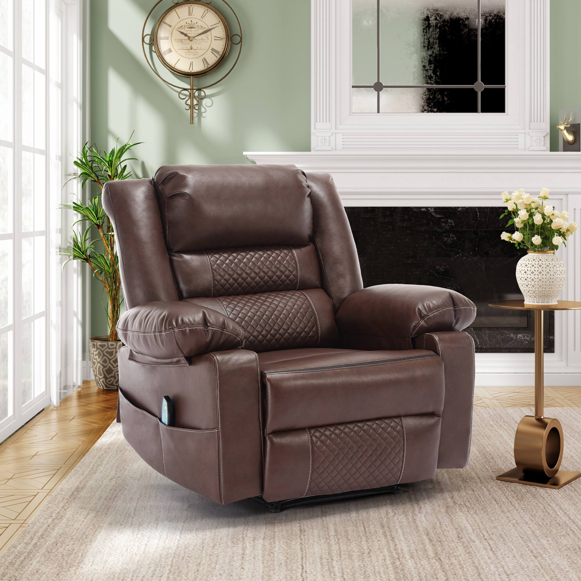 Angle. APRILSOUL - Breathable Leather Massage Recliner Chair Manual Living Room Reclining Sofa - Brown.