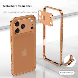 Dteck - Aluminum Bumper Case for Apple iPhone 17 Pro with Independent Camera Protector, Slim Shockproof Metal Phone Cover - Orange
