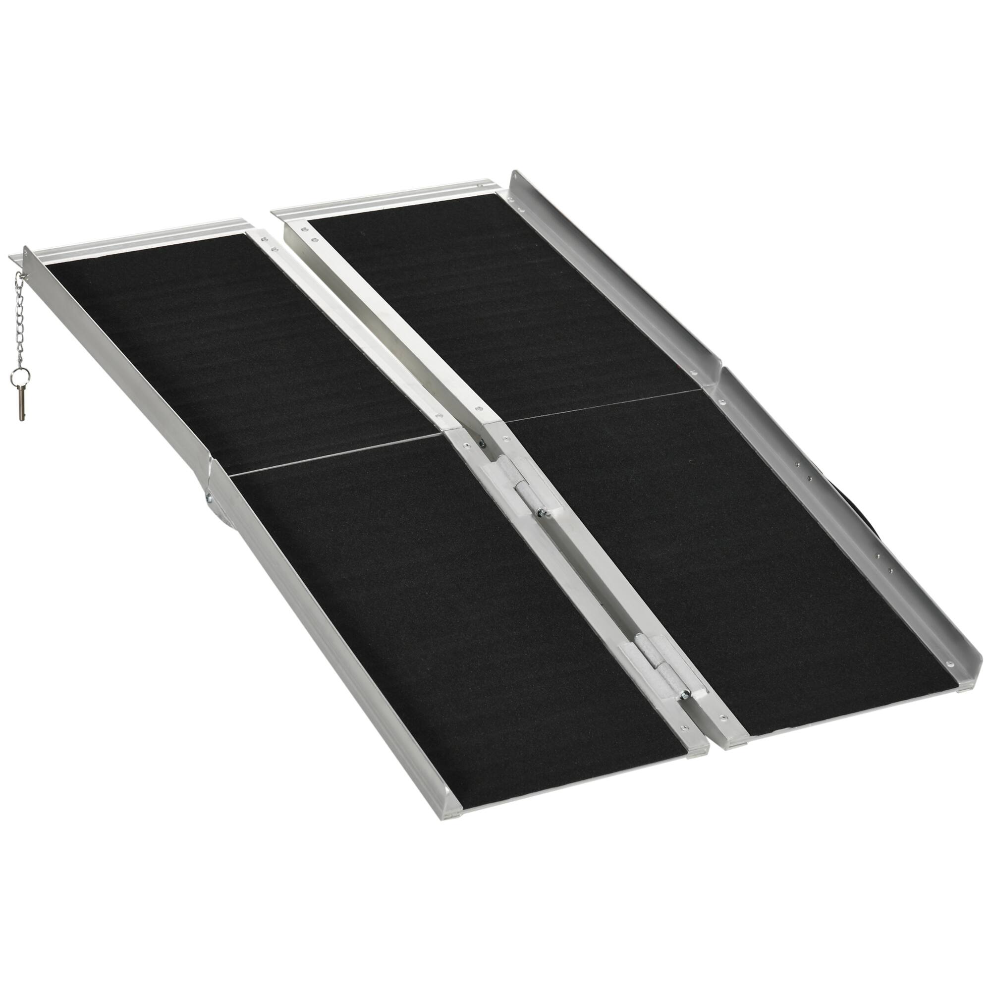 Front. Homcom - Wheelchair Ramp 4FT, Folding Aluminum Threshold Ramp with Non-Slip Surface, Transition Plate - Black.