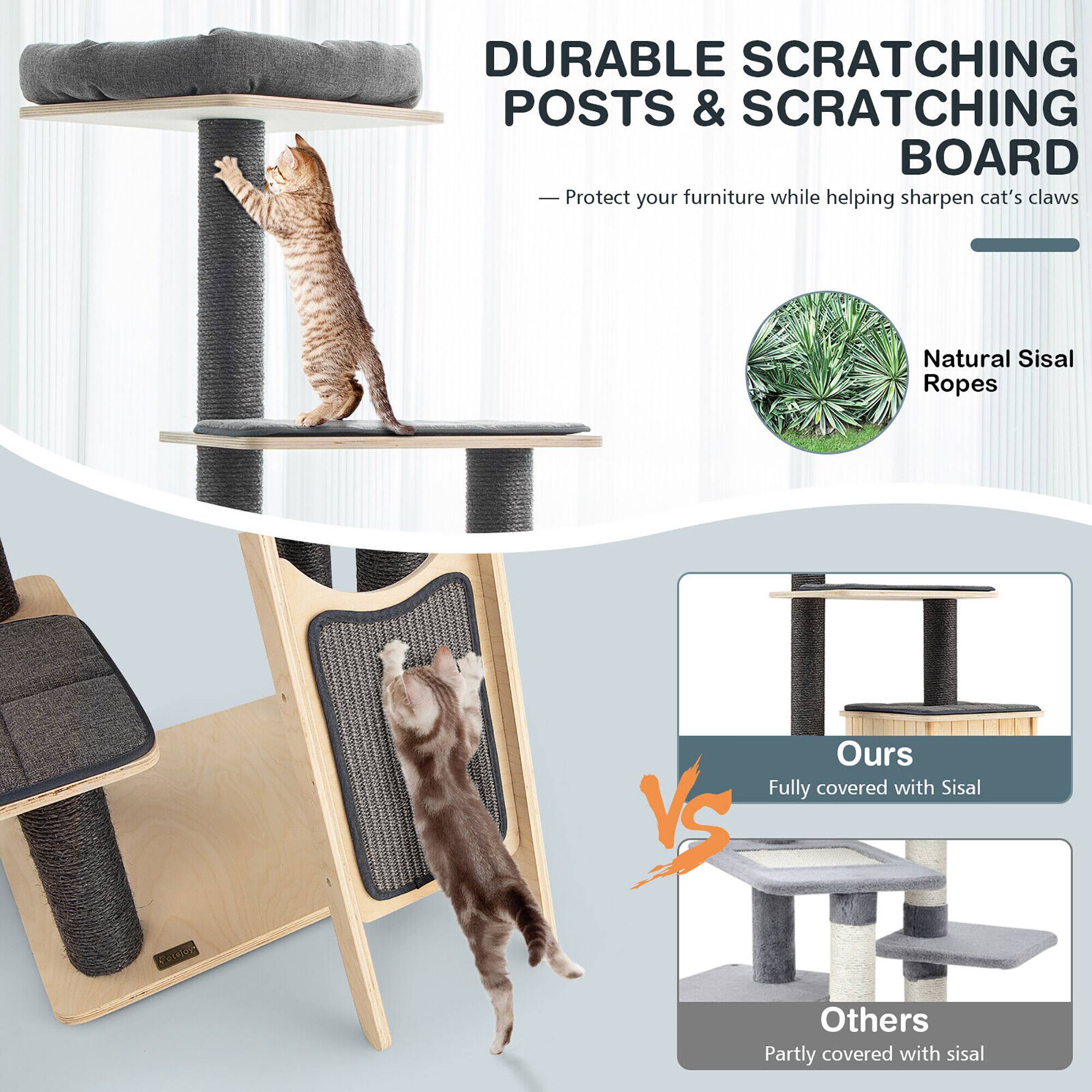 DURABLE SCRATCHING POSTS & SCRATCHING BOARD  
— Protect your furniture while helping sharpen cat's claws  

Natural Sisal Ropes  

Ours  
Fully covered with Sisal  

Others  
Partly covered with sisal