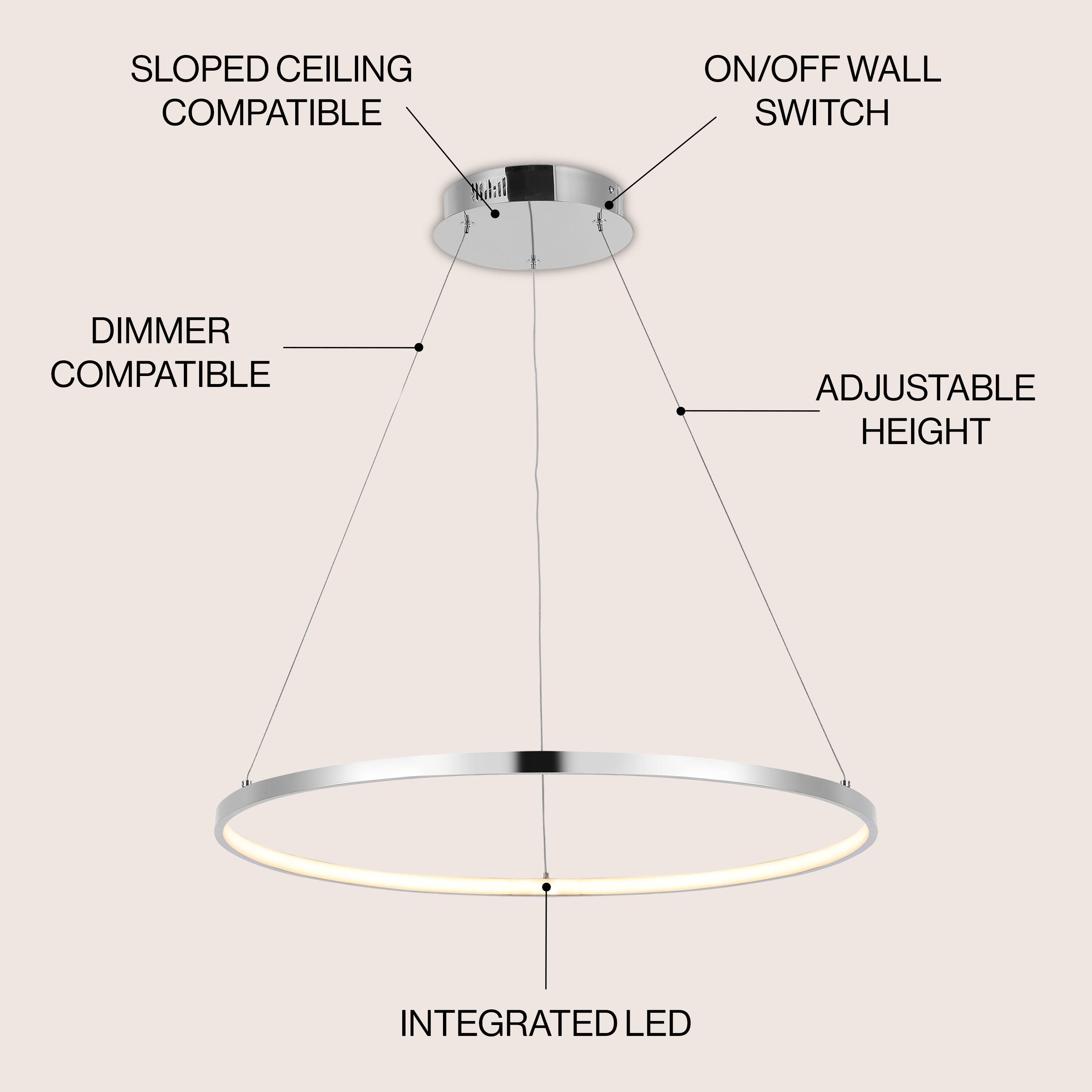SLOPED CEILING COMPATIBLE  
ON/OFF WALL SWITCH  
DIMMER COMPATIBLE  
ADJUSTABLE HEIGHT  
INTEGRATED LED