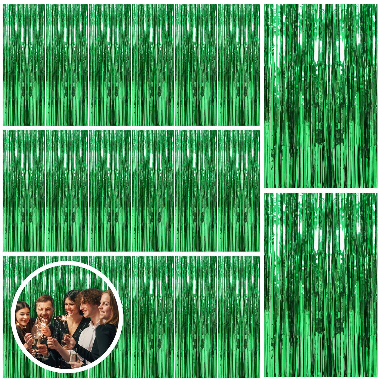 Front. PARKER SLATER - 2 Pack Green Streamers Backdrop Jungle Party Decorations Foil Fringe Curtains Photo Booth For Birthday Dinosaur - Green.