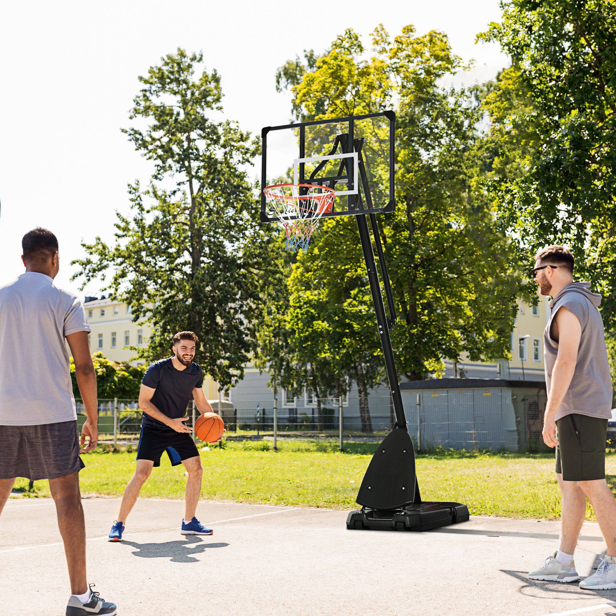Alt View 1. Soozier - 9.6' - 11.5' Portable Basketball Hoop with 42'' Backboard and Wheels, Height-Adjustable Screw Jack Basketball System - Black and red.