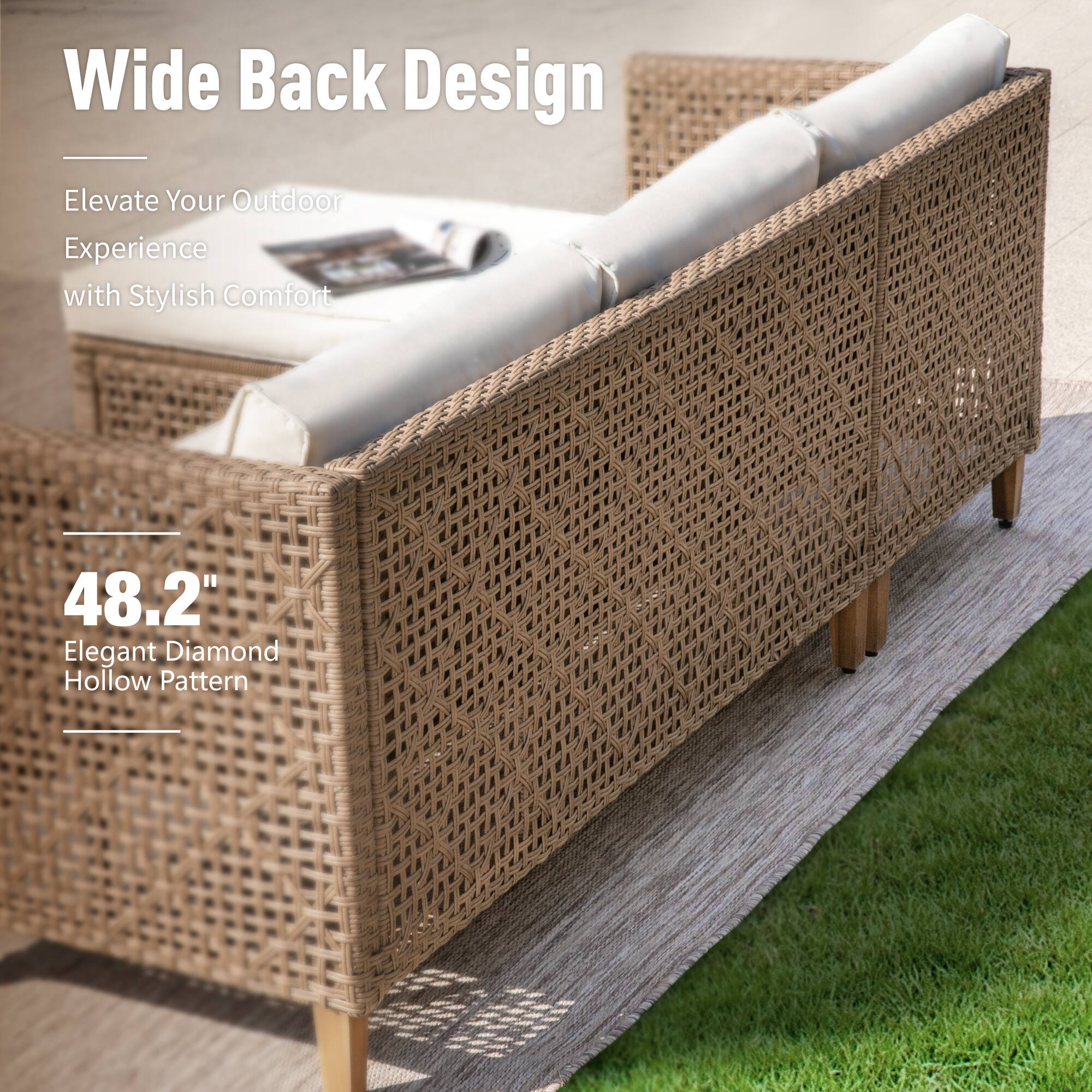 Wide Back Design  
Elevate Your Outdoor Experience with Stylish Comfort  
48.2" Elegant Diamond Hollow Pattern