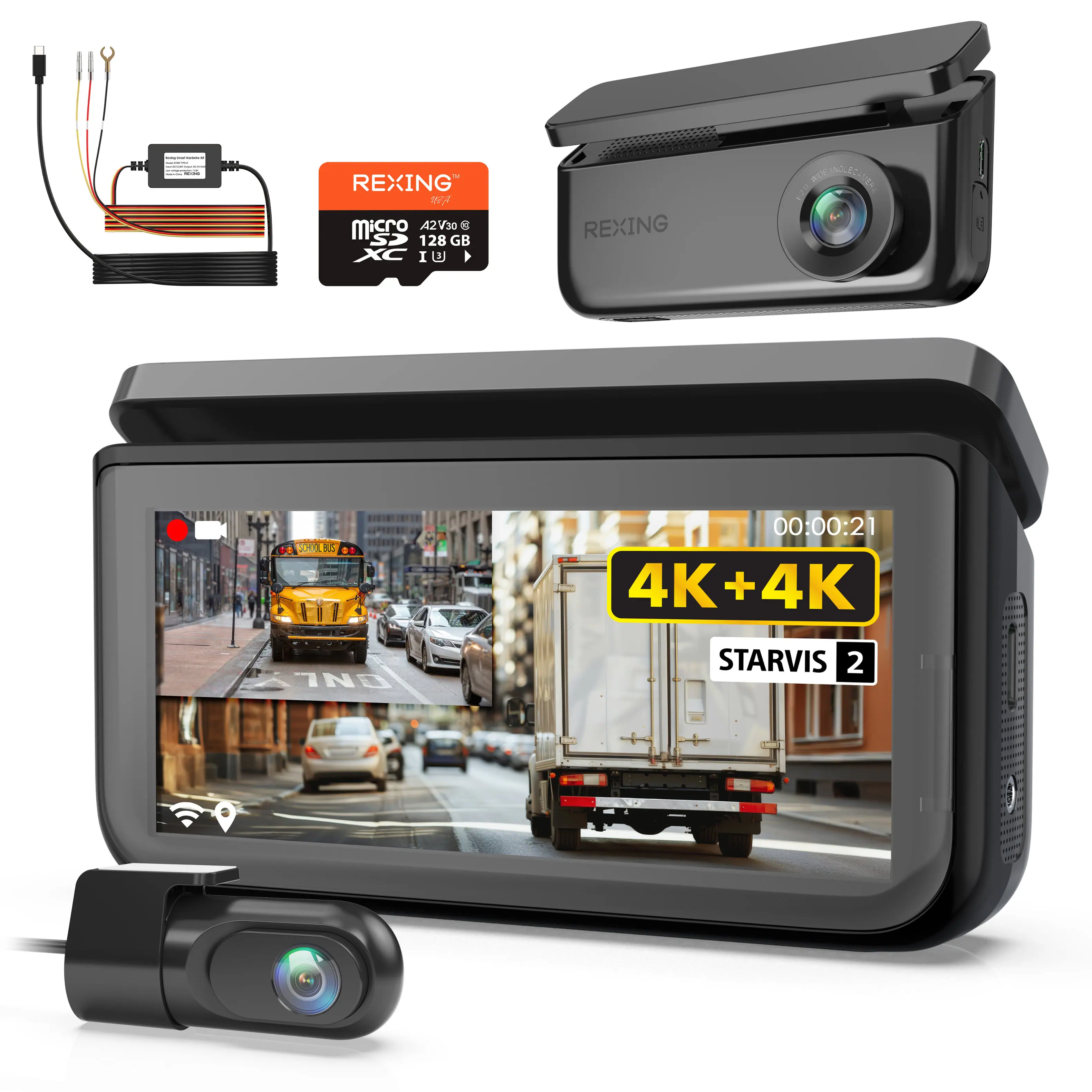 Rexing - R88 4K Front + 4K Rear Dual Sony STARVIS Dash Cam with 5.8GHz WiFi GPS - Black